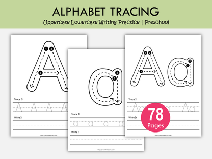 Alphabet Tracing Worksheets A–Z Printable | Uppercase & Lowercase Handwriting Practice for Kindergarten & Preschool Kids, WWF548
