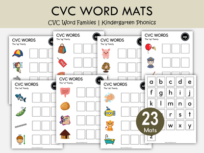 CVC Word Family Mats Printable for Kindergarten | Science of Reading Phonics Activity, WWF549
