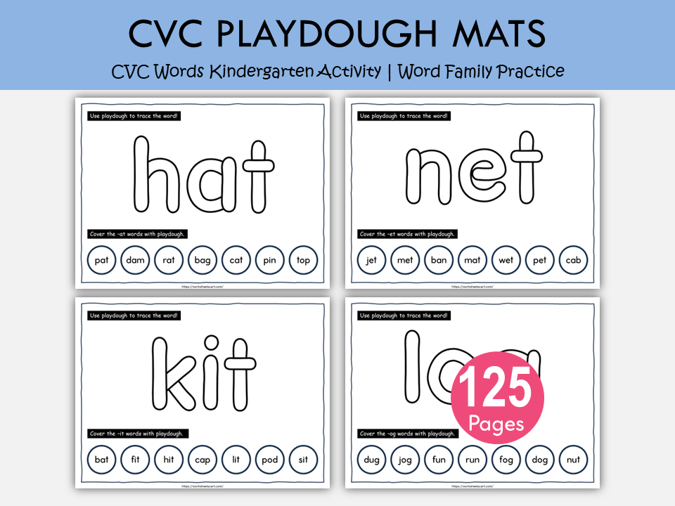 CVC Playdough Mats Printable – 125 CVC Words for Kindergarten Phonics Practice, WWF550