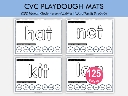 CVC Playdough Mats Printable – 125 CVC Words for Kindergarten Phonics Practice, WWF550