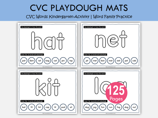 CVC Playdough Mats Printable – 125 CVC Words for Kindergarten Phonics Practice, WWF550