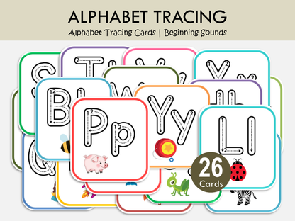 Alphabet Tracing Cards Printable PDF | Uppercase & Lowercase Letter Tracing | Beginning Sounds Activity for Preschool & Kindergarten, WWF553