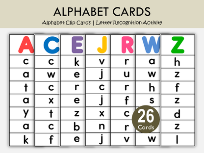 Alphabet Clip Cards Printable | Uppercase Lowercase Letter Matching Activity for Preschool & Kindergarten, WWF554
