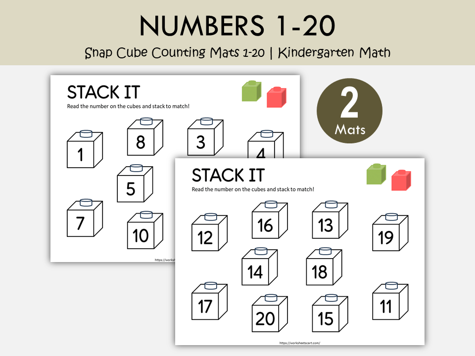 Snap Cube Counting Mats 1-20 Printable | Kindergarten Math Center Activity, WWF555