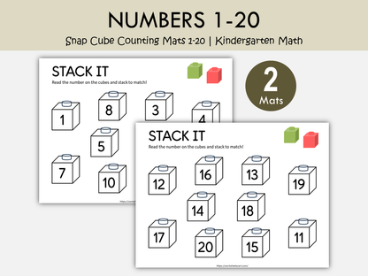 Snap Cube Counting Mats 1-20 Printable | Kindergarten Math Center Activity, WWF555