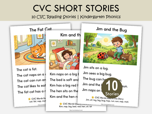 10 CVC Reading Stories Printable PDF | Kindergarten Phonics Worksheets | Decodable Readers for Grade 1 | Early Reader Activities, WWF558