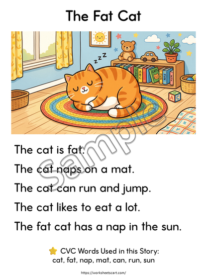 10 CVC Reading Stories Printable PDF | Kindergarten Phonics Worksheets | Decodable Readers for Grade 1 | Early Reader Activities, WWF558