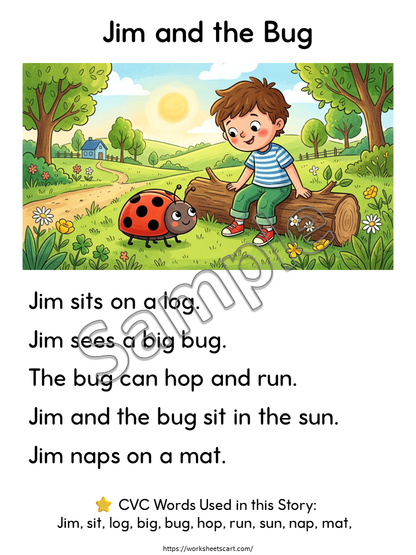 10 CVC Reading Stories Printable PDF | Kindergarten Phonics Worksheets | Decodable Readers for Grade 1 | Early Reader Activities, WWF558