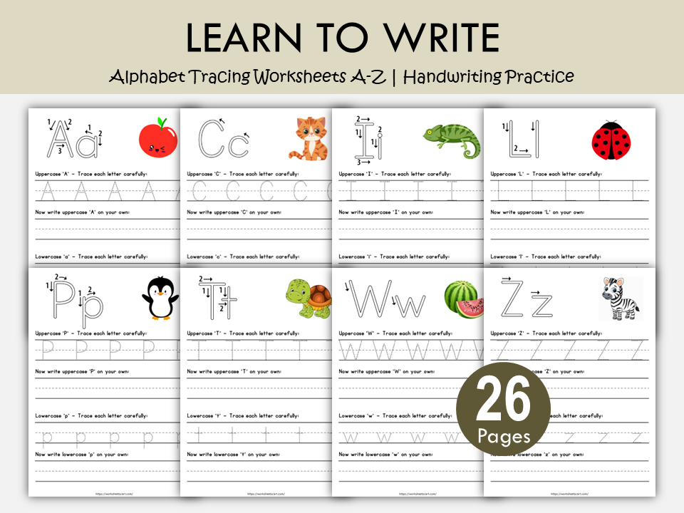 Alphabet Tracing Worksheets A-Z Printable | Preschool & Kindergarten Handwriting Practice PDF, WWF561