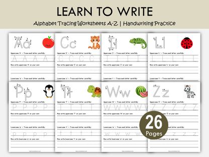 Alphabet Tracing Worksheets A-Z Printable | Preschool & Kindergarten Handwriting Practice PDF, WWF561