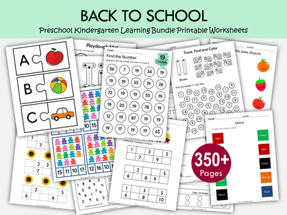 350+ Preschool & Kindergarten Learning Bundle Printable | Alphabet, Numbers, Tracing & Back to School Worksheets, WWF562