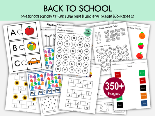 350+ Preschool & Kindergarten Learning Bundle Printable | Alphabet, Numbers, Tracing & Back to School Worksheets, WWF562