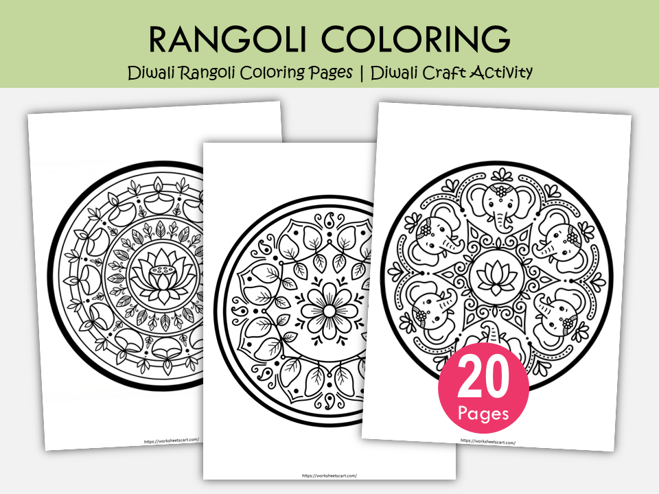 Diwali Rangoli Coloring Pages for Kids | Printable Diwali Craft Activity, WWF566