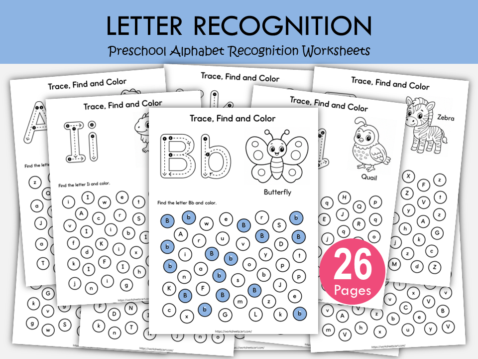 Alphabet Letter Recognition Worksheets | Uppercase & Lowercase Tracing | Preschool Kindergarten, WWF570
