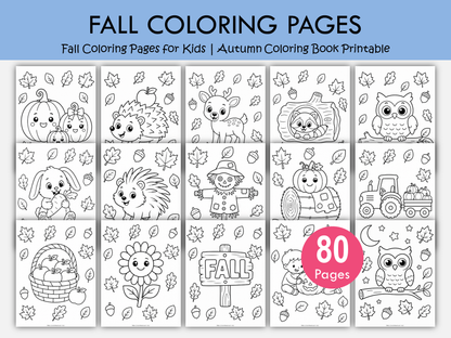 80 Fall Coloring Pages for Kids | Printable Autumn Coloring Book, WWF574