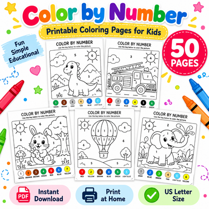 Color by Number Worksheets for Kids | 50 Printable Preschool Activities, WWF575