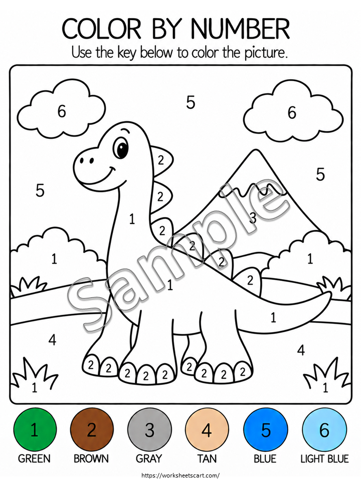 Color by Number Worksheets for Kids | 50 Printable Preschool Activities, WWF575