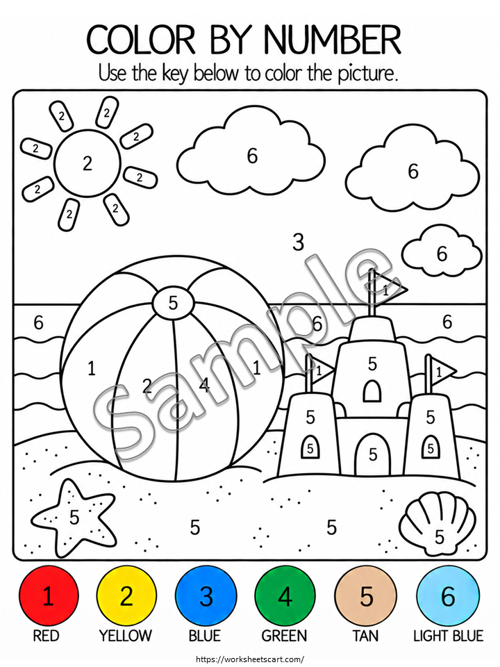 Color by Number Worksheets for Kids | 50 Printable Preschool Activities, WWF575