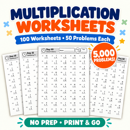 100 Multiplication Worksheets – Times Tables Practice & Math Drills, WWF583