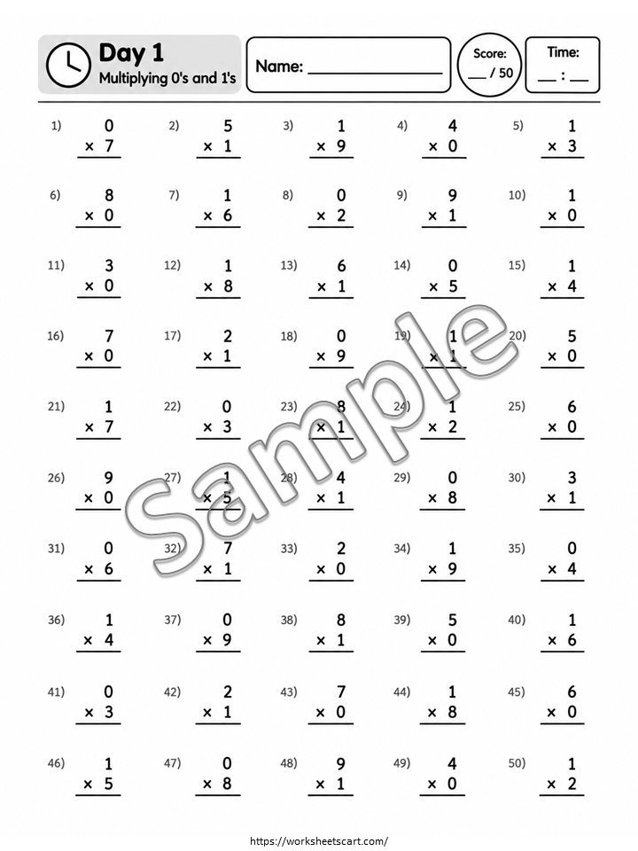 100 Multiplication Worksheets – Times Tables Practice & Math Drills, WWF583