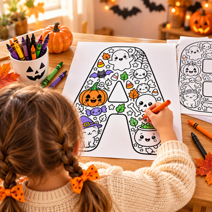Halloween Alphabet Coloring Pages A-Z | Printable ABC Doodle Worksheets, WWF584