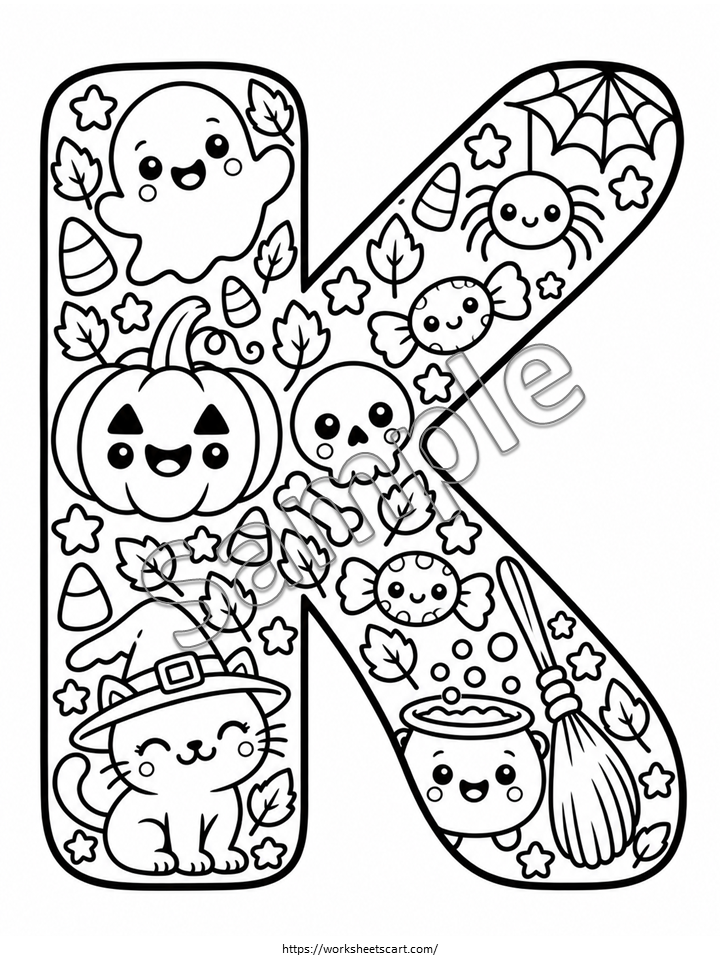 Halloween Alphabet Coloring Pages A-Z | Printable ABC Doodle Worksheets, WWF584