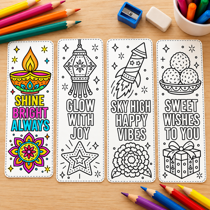 Diwali Coloring Bookmarks Printable | 12 Diwali Crafts for Kids, WWF586