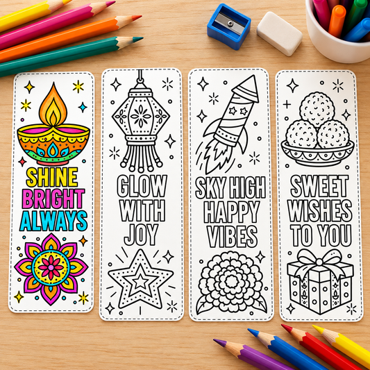 Diwali Coloring Bookmarks Printable | 12 Diwali Crafts for Kids, WWF586