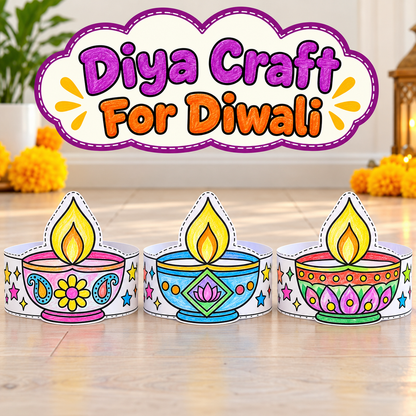 Diwali Craft for Kids Printable | Diya Coloring & Cutout Activity, WWF587