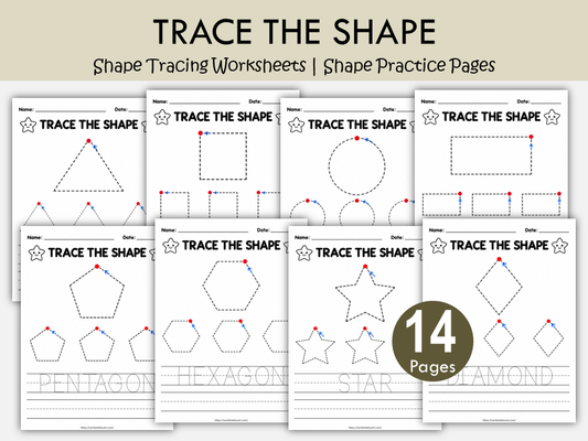 Shape Tracing Worksheets Printable | 14 Preschool & Kindergarten Pages, WWF589
