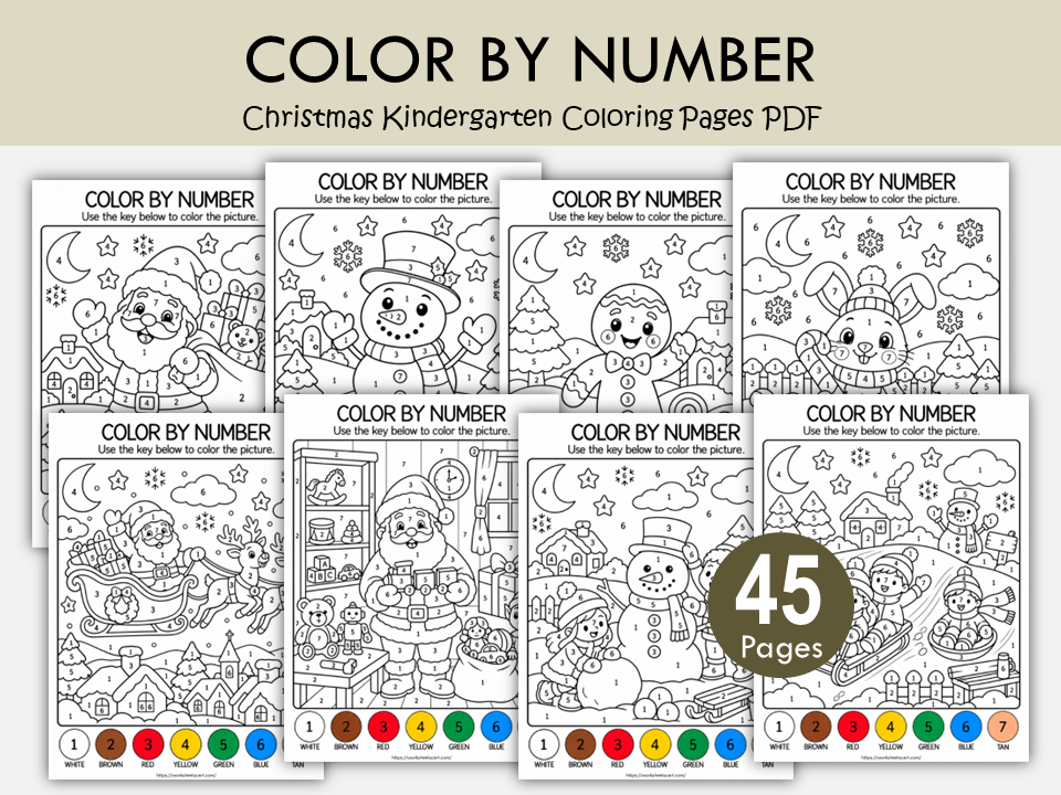 Christmas Color by Number Worksheets – 45 Printable Coloring Pages PDF, WWF590