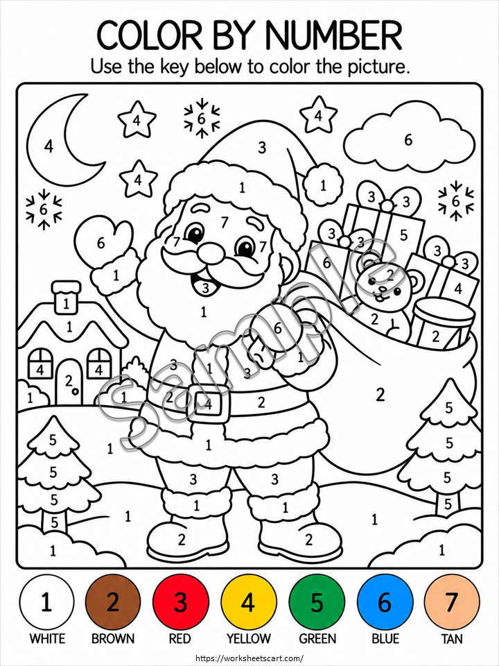 Christmas Color by Number Worksheets – 45 Printable Coloring Pages PDF, WWF590