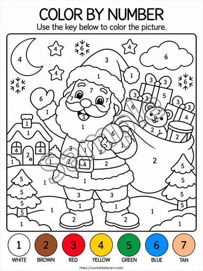Christmas Color by Number Worksheets – 45 Printable Coloring Pages PDF, WWF590