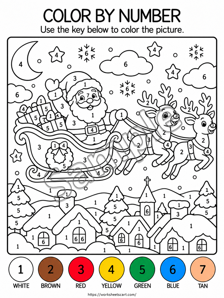 Christmas Color by Number Worksheets – 45 Printable Coloring Pages PDF, WWF590