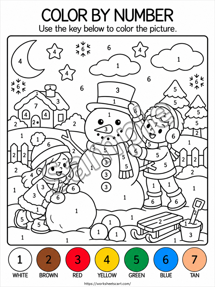 Christmas Color by Number Worksheets – 45 Printable Coloring Pages PDF, WWF590